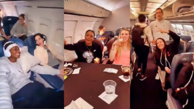 Photos of Indiana Fever players on charter flight