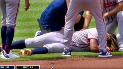 Ronald Acuna Jr. laying on ground