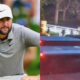 Photo of Scottie Scheffler in Nike hat and jersey and still from Scottie Scheffler's arrest video