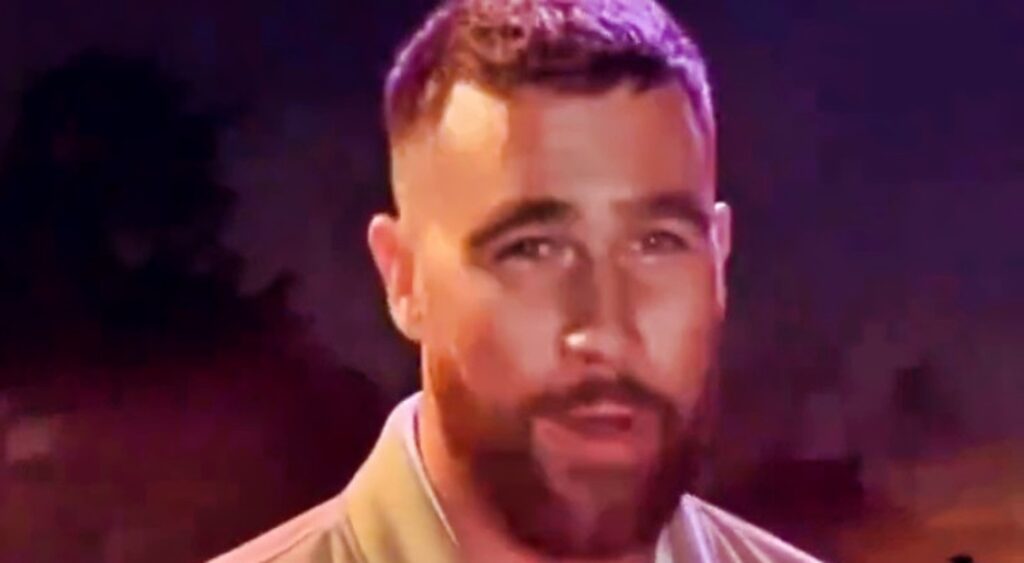 Travis Kelce on the set of his new television show.
