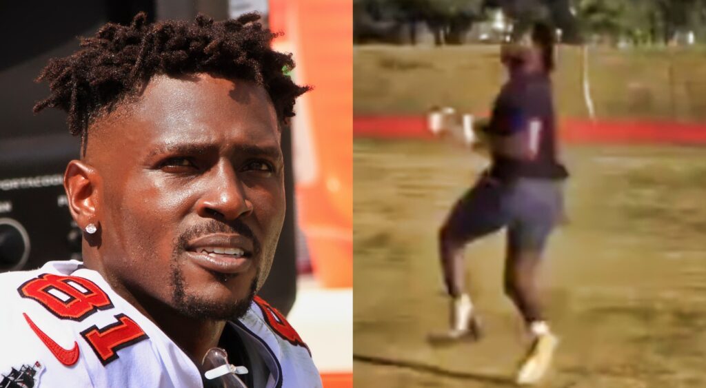 Antonio Brown looks on (left). Brown preparing to catch a pass (right).