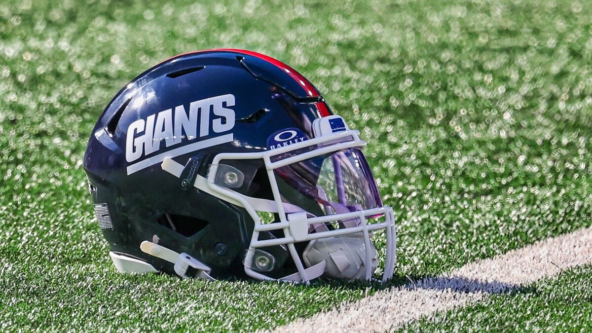 New York Giants helmet on ground