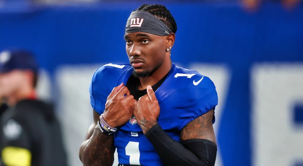 New York Giants wide receiver Malik Nabers in uniform