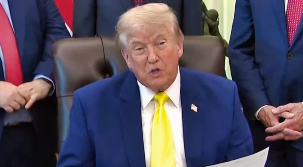 Donald Trump speaking to reporters about Jaxson Dart.