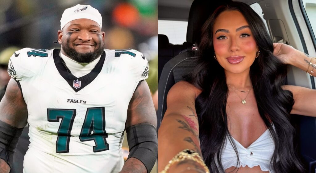 Fred Johnson in uniform and Lyss Okada posing in car.
