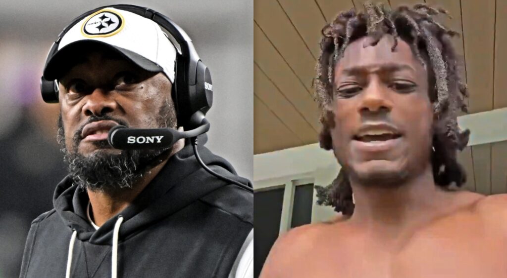 Split image of Mike Tomlin and son Dino