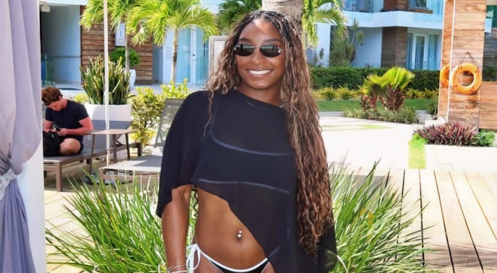 Simone Biles posing in bikini