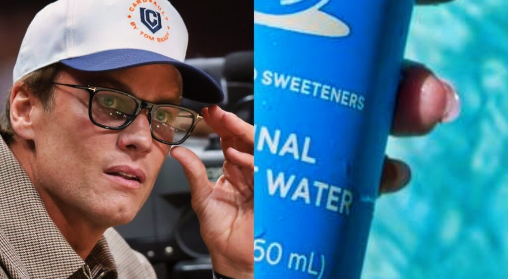 Split image of Tom Brady & new product