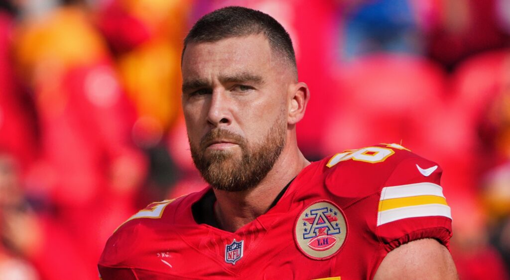Kansas City Chiefs tight end Travis Kelce in uniform.