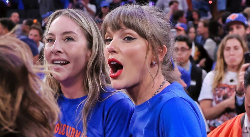 Taylor Swift with a surprised look on her face