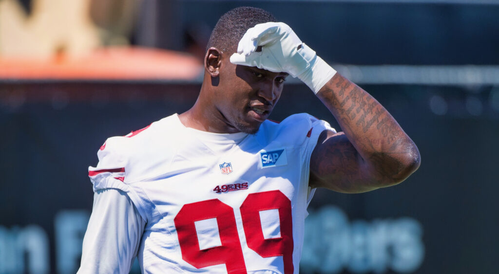 Aldon Smith at 49ers practice.