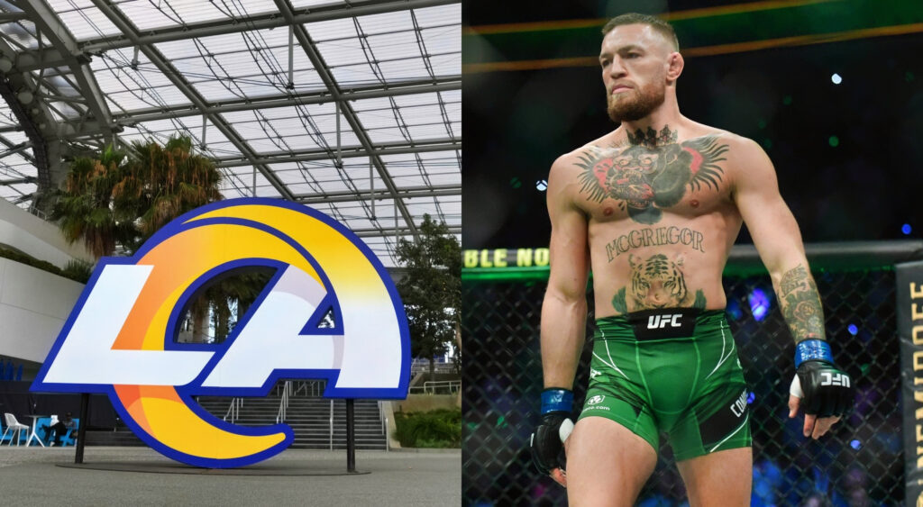 Connor McGregor and the Los Angeles Rams logo.