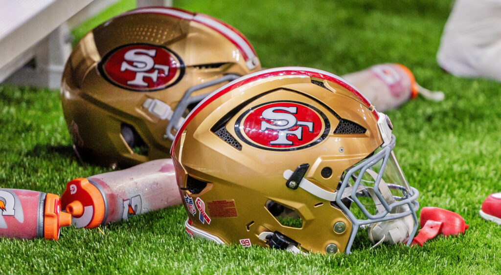 San Francisco 49ers helmets.