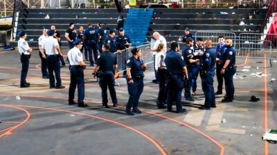 Officers on basketball court