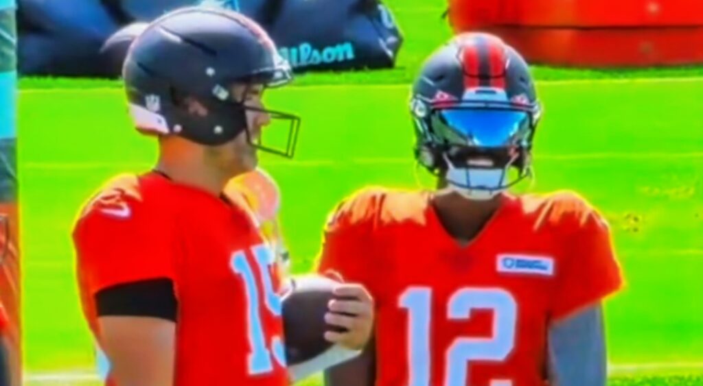 Joe Flacco and Shedeur Sanders in uniform.