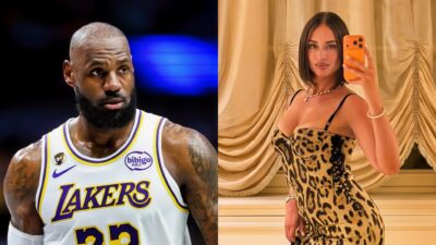 LeBron James in uniform and YesJulz posing in a dress.