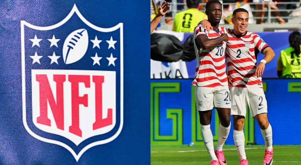 Split image of NFL Logo and Team USA stars