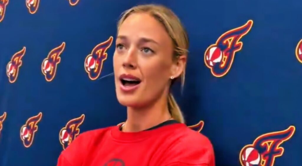 Sophie Cunningham talking to reporters.