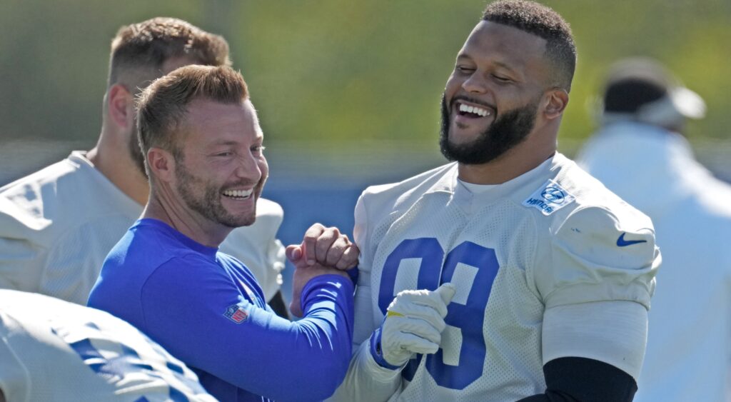 Sean McVay and Aaron Donald laughing