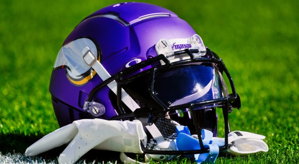Minnesota Vikings helmet on the ground.