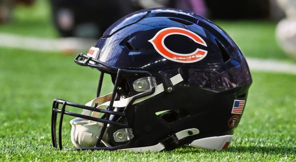 Chicago Bears helmet on the ground.