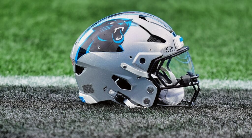 Carolina Panthers helmet on the field.