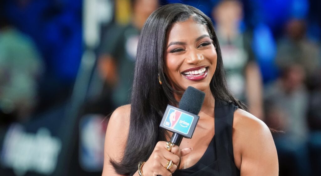 NBA on Amazon studio host Taylor Rooks during the Emirates NBA Cup Final at T-Mobile Arena.