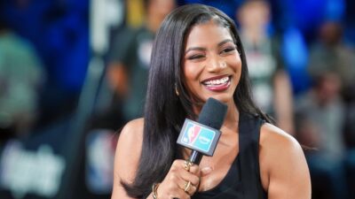 NBA on Amazon studio host Taylor Rooks during the Emirates NBA Cup Final at T-Mobile Arena.
