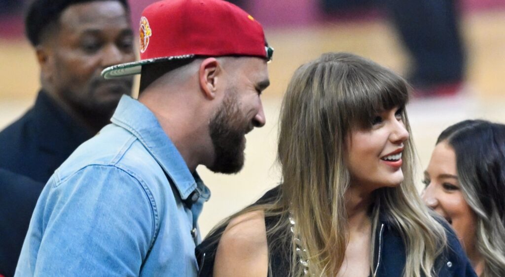 Travis Kelce at NBA game with Taylor Swift