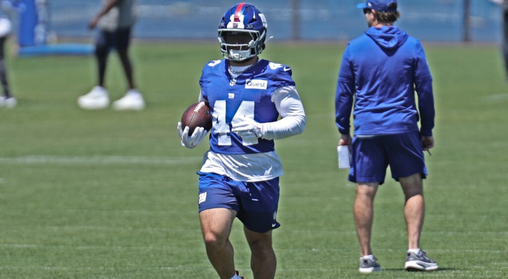 Cam Skattebo in practice