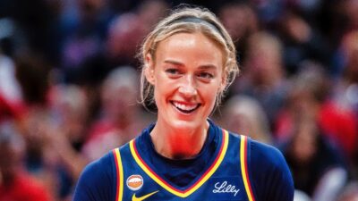 Sophie Cunningham on the court and in uniform.