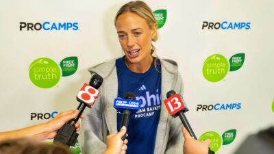 Sophie Cunningham speaking to reporters