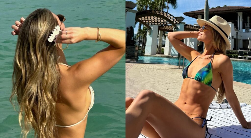 Cameron Newell sun tanning in bikini