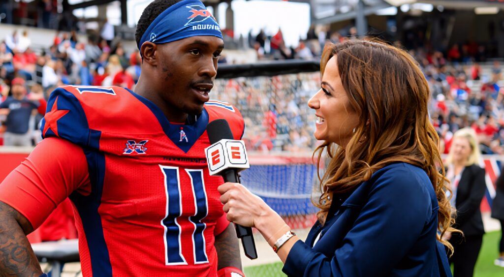 Dianna Russini interviewing UFL player