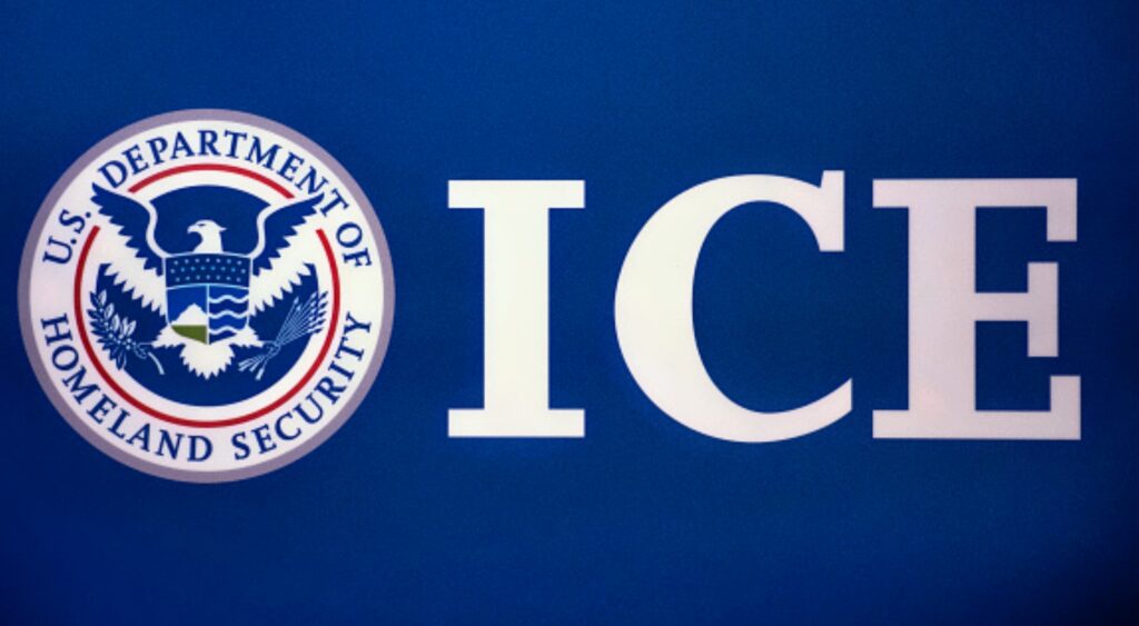 The Immigration and Customs Enforcement (ICE) seal