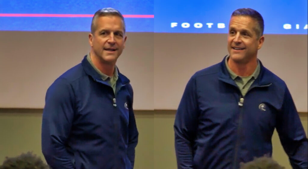 John Harbaugh during his introductory speech.