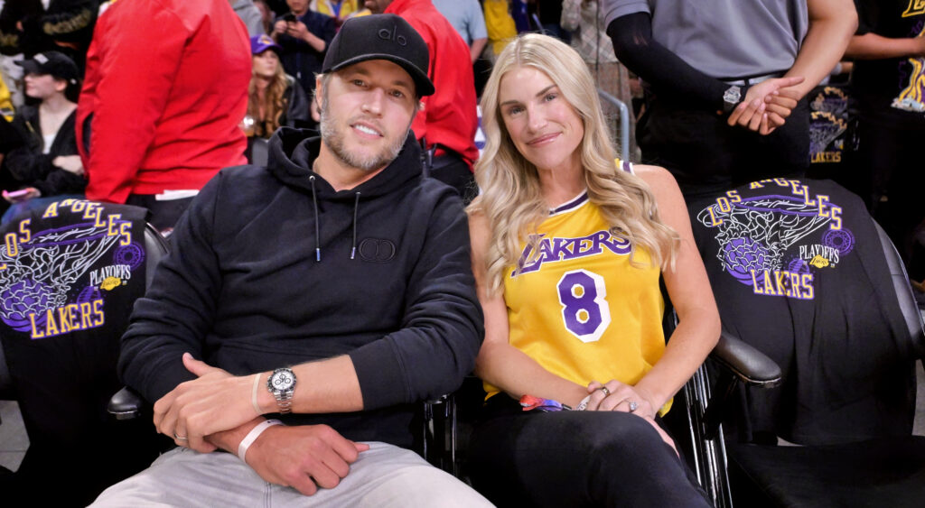 Matthew and Kelly Stafford at an NBA game.