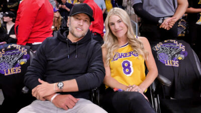 Matthew and Kelly Stafford at an NBA game.