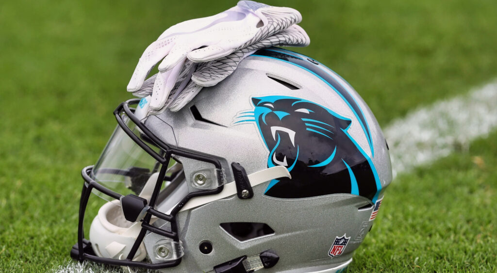 Carolina Panthers helmet on the field.