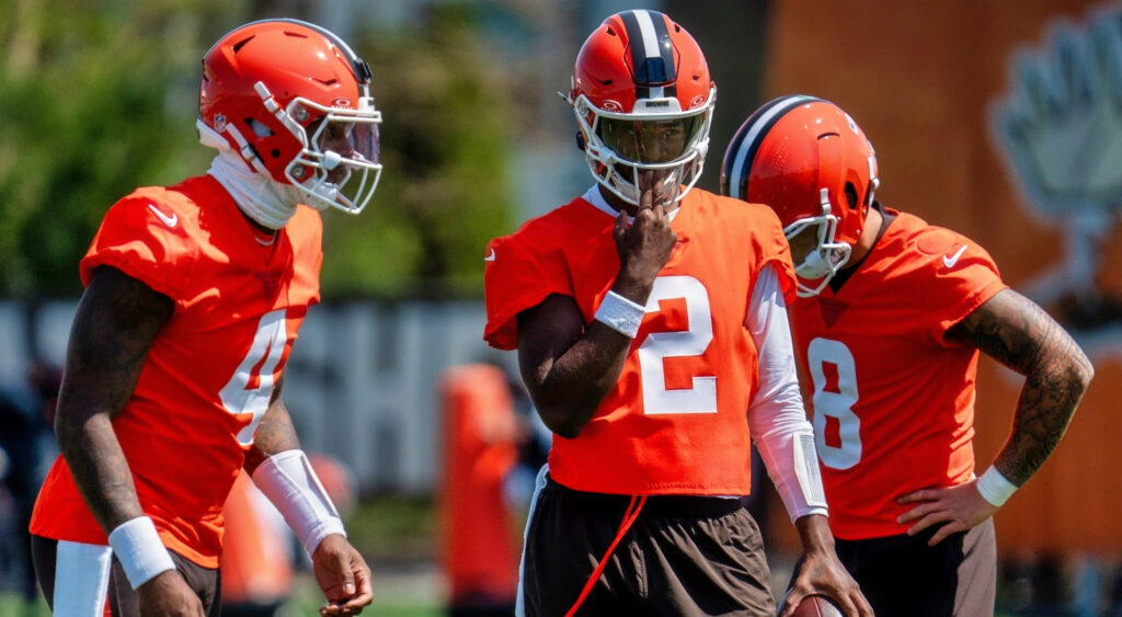 Deshaun Watson and Shedeur Sanders at practice.