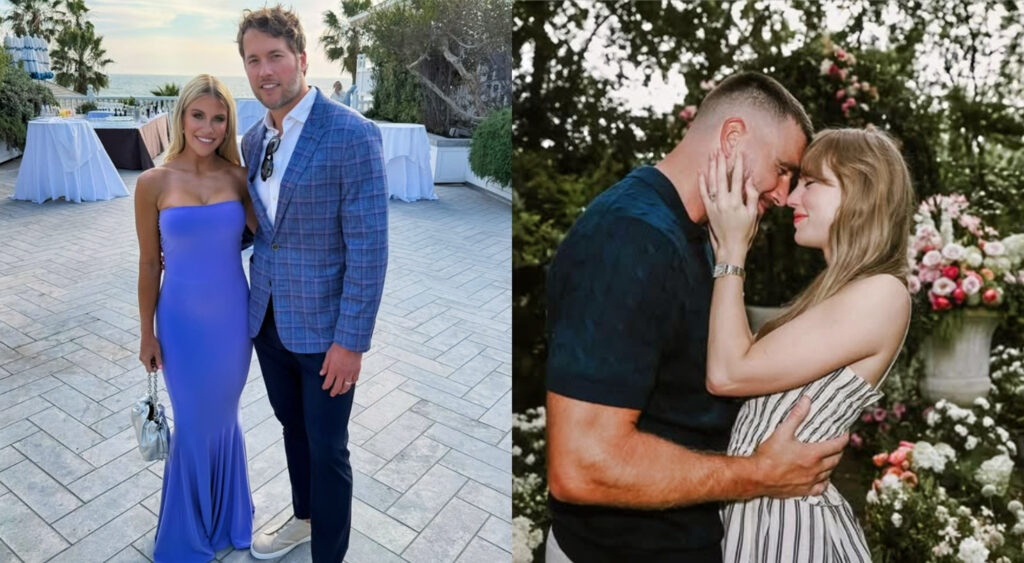 Kelly and Matthew Stafford and Taylor Swift with Travis Kelce.