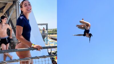 Woman completing flip